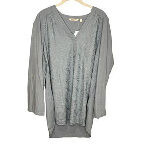 Soft Surroundings Shirt Womens Large Arona Blue Lillith Linen Blend Tunic 2FJ41